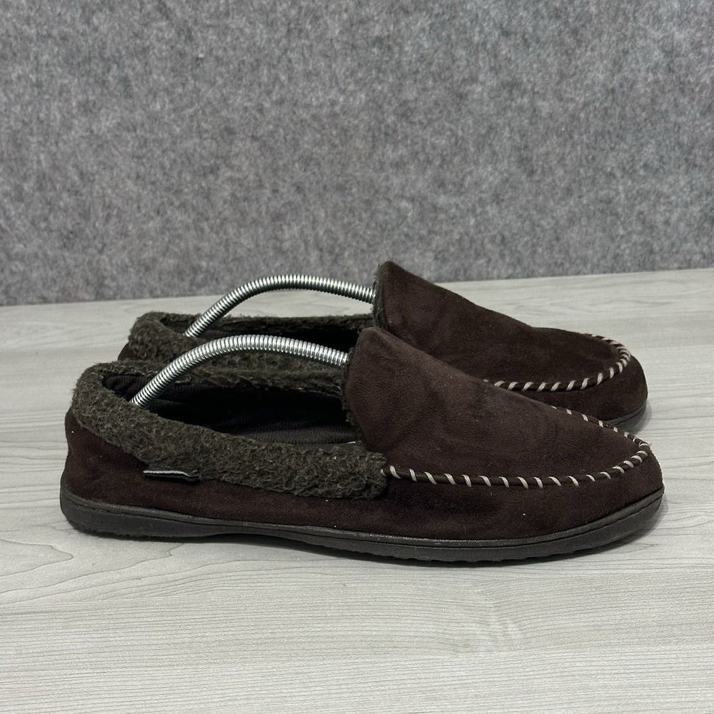 Dearfoams Moccasin Slippers Brown Suede Memory Foam Men's Size 11-12 Large